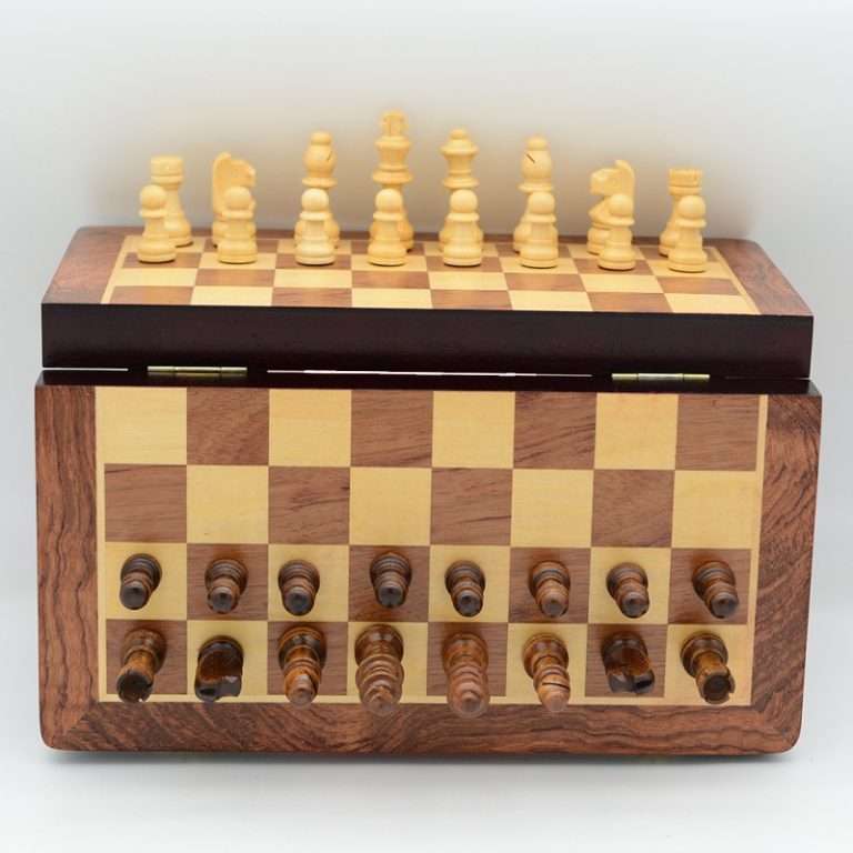 15" x 15" Magnetic Wooden Folding Chess Set with 2 Extra Queens, Handmade Game Board Interior for Storage for Adult Kids Beginner Large Chess Board