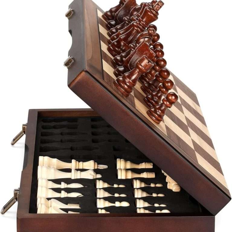 Magnetic Wooden Chess Set for Adults Kids 15'' Chess Board with Handmade Pieces, Folding Portable Travel Unique Chess Sets Game for Tournament Professional Beginner